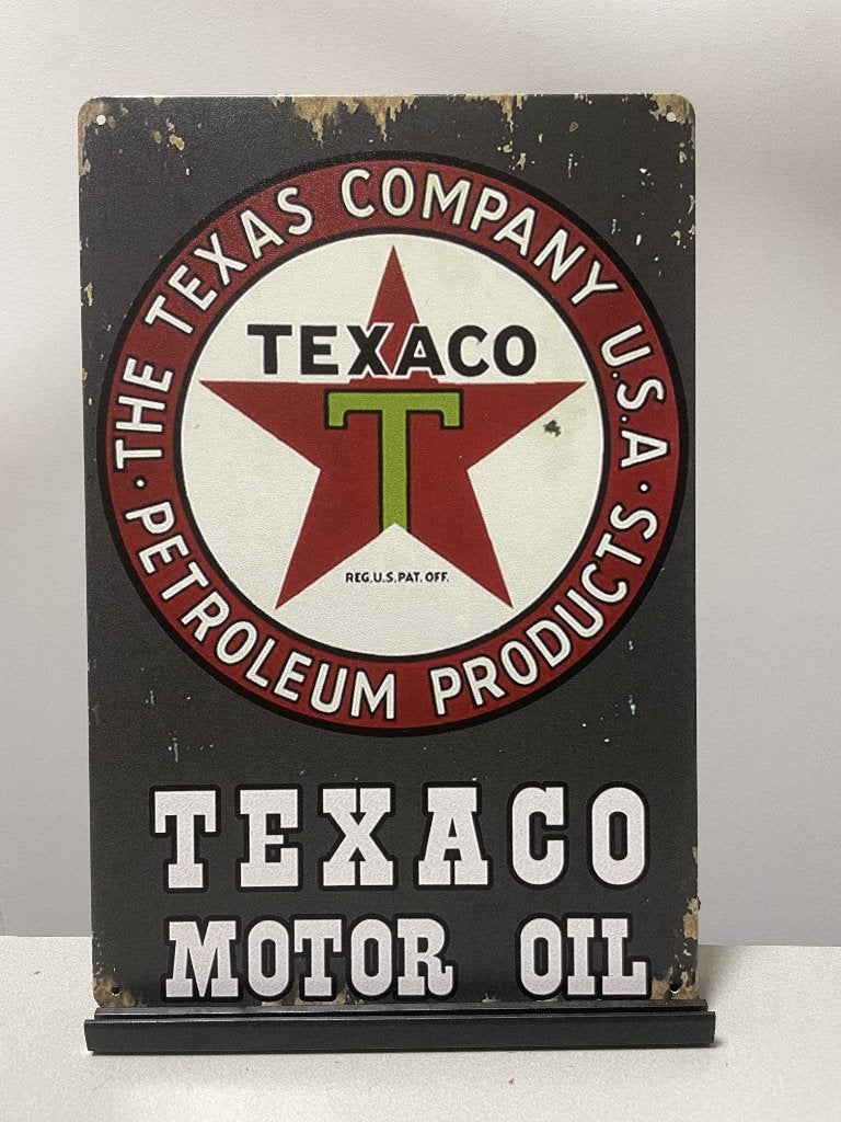Texaco Motor Oil metalen reclamebord (Old Look), Verzamelen, Www.pand50.nl, Reclamebord, Nieuw, Ophalen of Verzenden