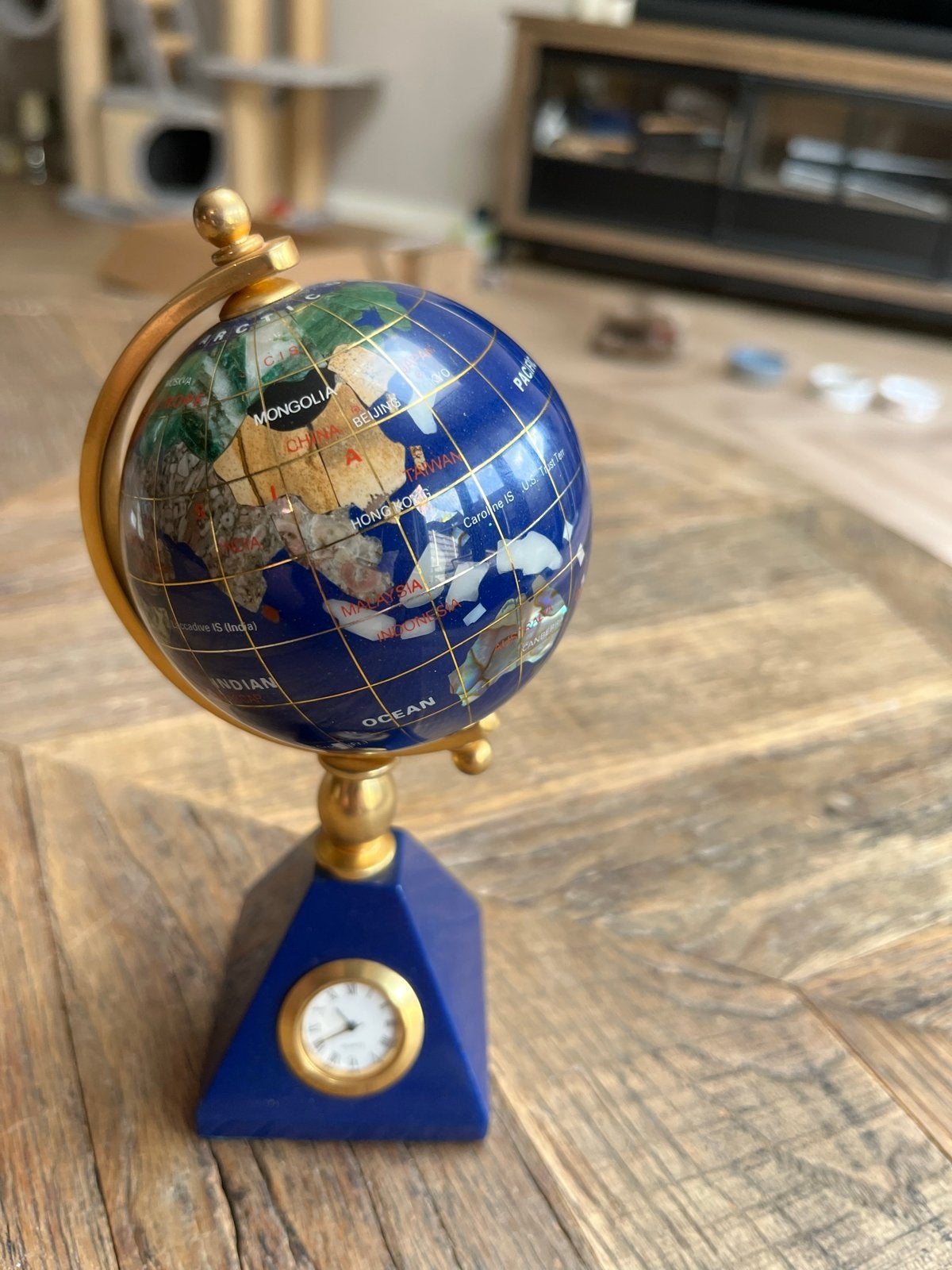 Decoratieve Wereldbol met Klokje - Blauw en Goud, Ophalen, Draaibaar, Overige typen, Zo goed als nieuw