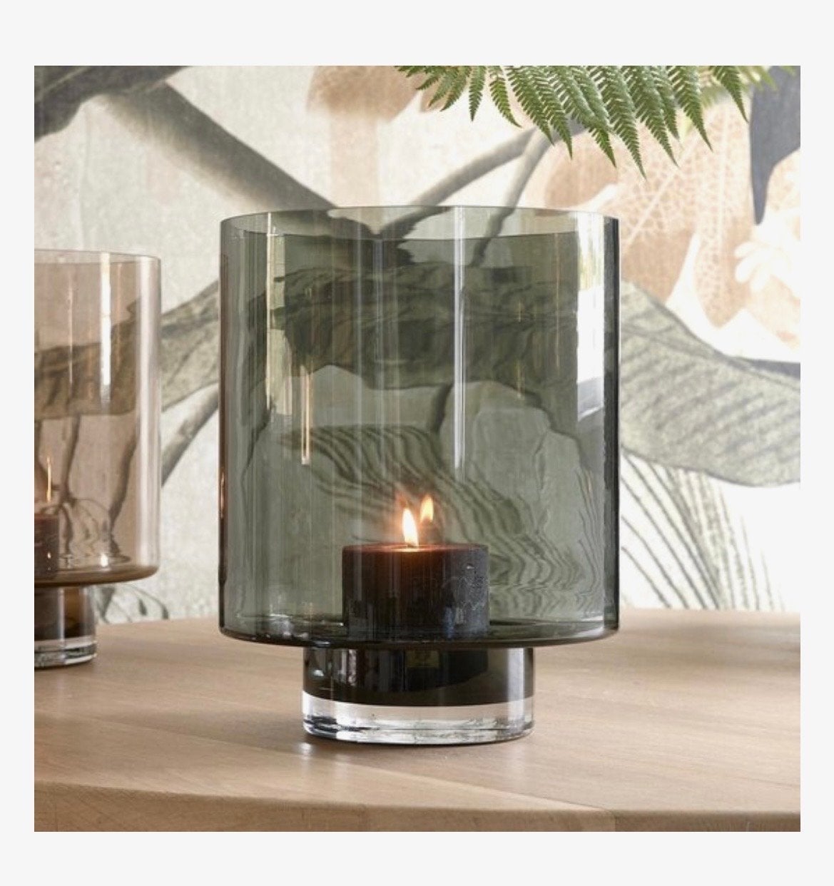 2x Rivièra Maison Hudson Hurricane windlicht – smoke glas, Ophalen, Glas, Zo goed als nieuw, Geschikt voor droogbloemen
