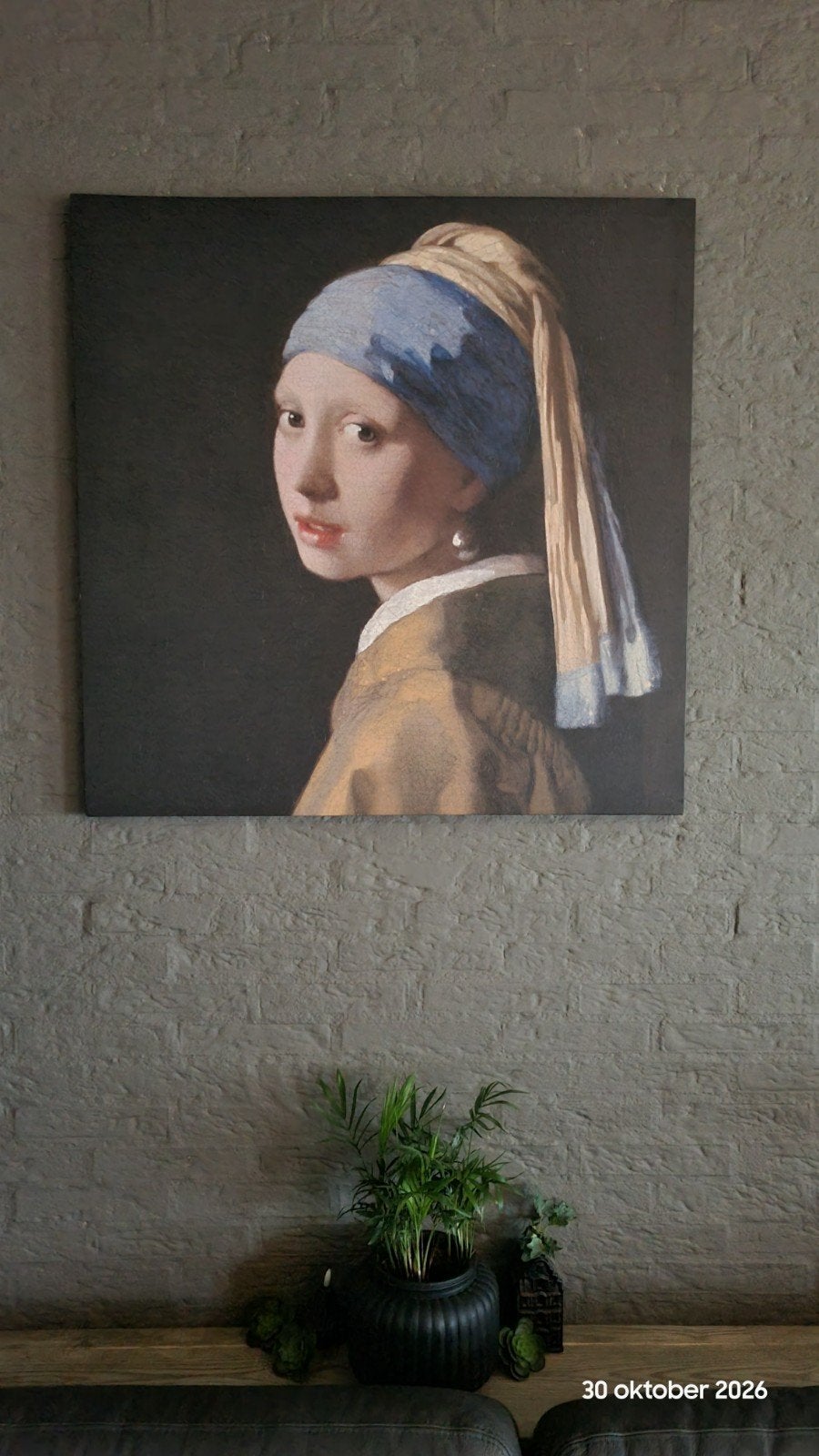 Meisje met de parel - Canvas print 80x80 cm, Antiek en Kunst, Ophalen, Doek, Portret of Personen, Klassiek