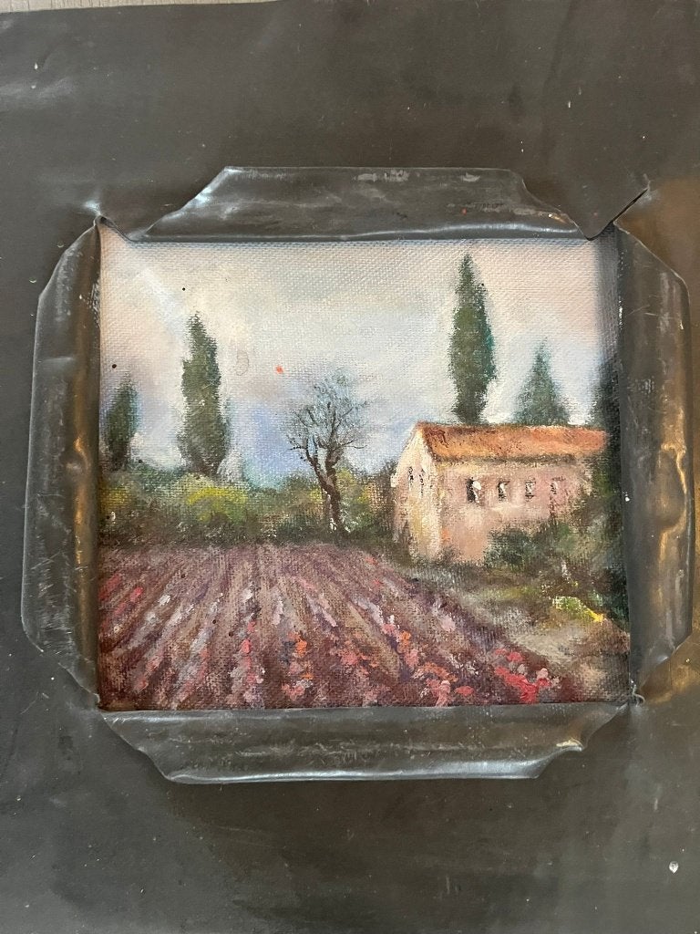 Olieverfschilderij met lood passe-partout, Antiek en Kunst, Kunst | Schilderijen | Klassiek, Ophalen