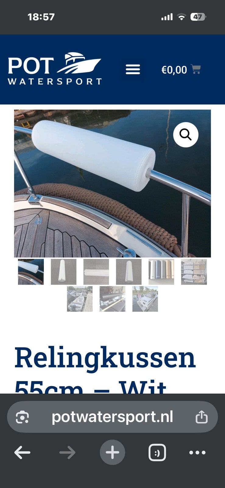 Railingkussens boot 55 cm wit 2 stuks ( nieuw ), Ophalen of Verzenden, Zo goed als nieuw