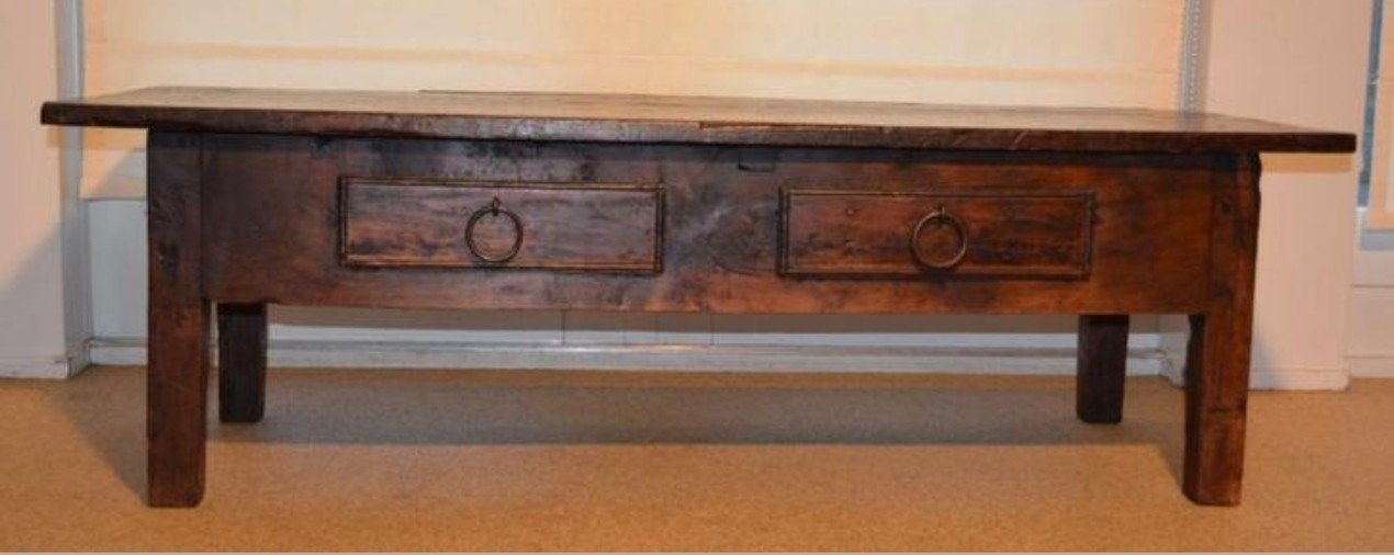 Antieke salontafel van kastanjehout met lades, Antiek en Kunst, Ophalen