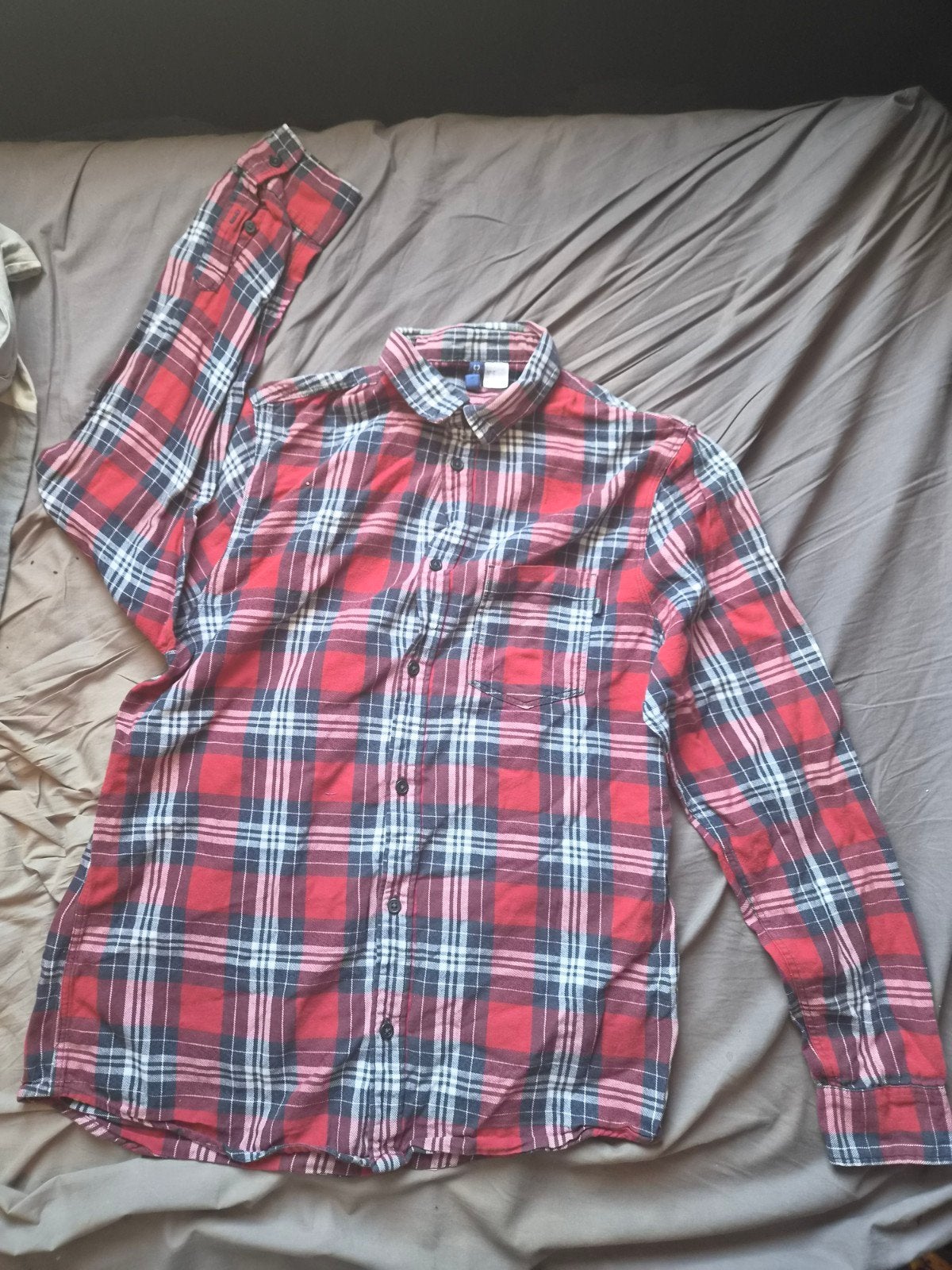H&M Divided Geruit Katoenen Overhemd Maat M, Kleding | Heren, Gedragen, Rood, Halswijdte 39/40 (M), H&M Divided