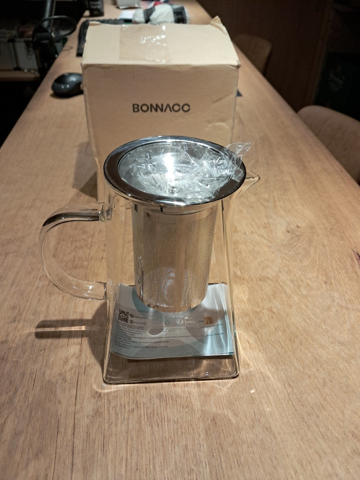 Theekan van glas met filter - BONNACC, Theepot/fluitketel, Glas, Nieuw, Ophalen of Verzenden