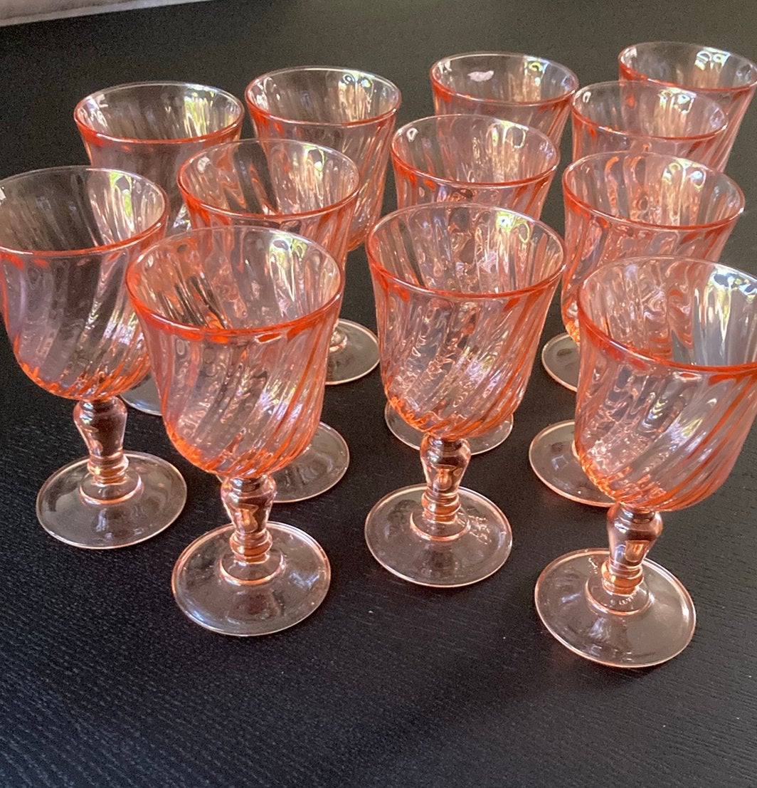 Vintage Luminarc Rosaline Pink Swirl wijnglazen Frankrijk, Ophalen of Verzenden, Zo goed als nieuw, Overige typen