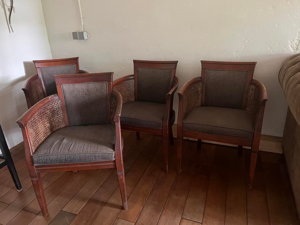 4 teak houten stoelen, Huis en Inrichting, Stoelen, Ophalen, Gebruikt, Bruin, Vijf, Zes of meer stoelen