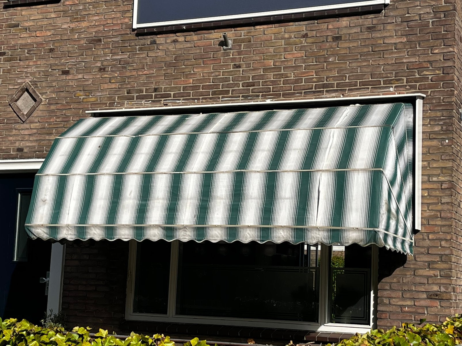 Markies groen grijs wit afm 330 uitval 130, Ophalen, Gebruikt, Markies, 250 cm tot 450 cm