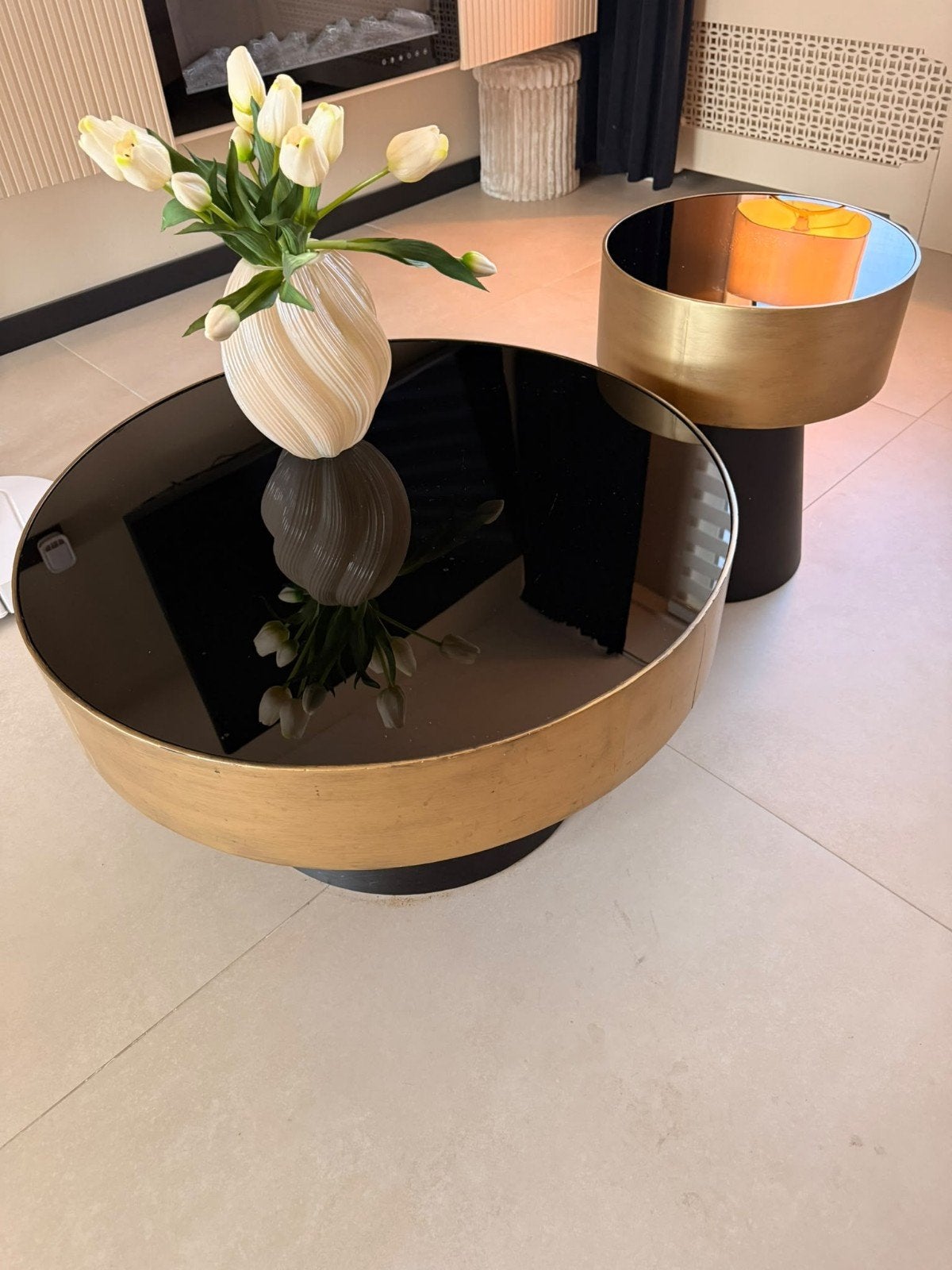 By-Boo Salontafel Bunga Zwart/Goud, Huis en Inrichting, Ophalen, 50 tot 100 cm, Rond, 50 tot 100 cm