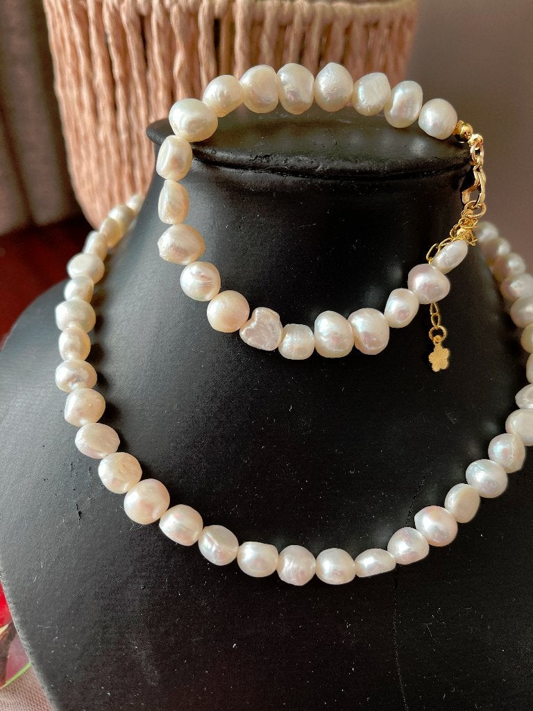 Zoetwater parel ketting en armband "Medium", Trouwjurk, Overige kleuren, OE!, Nieuw