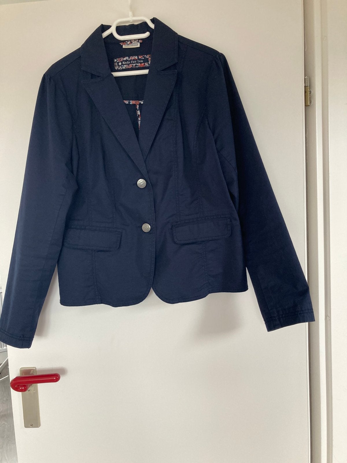 Donkerblauwe katoenen jasje 42, Kleding | Dames, Ophalen of Verzenden, Zo goed als nieuw, Maat 42/44 (L), Blauw