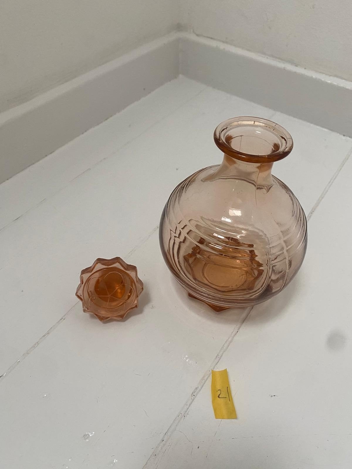 Vintage Roze Glazen Fles met Stop - Decoratief, Antiek en Kunst, Ophalen of Verzenden