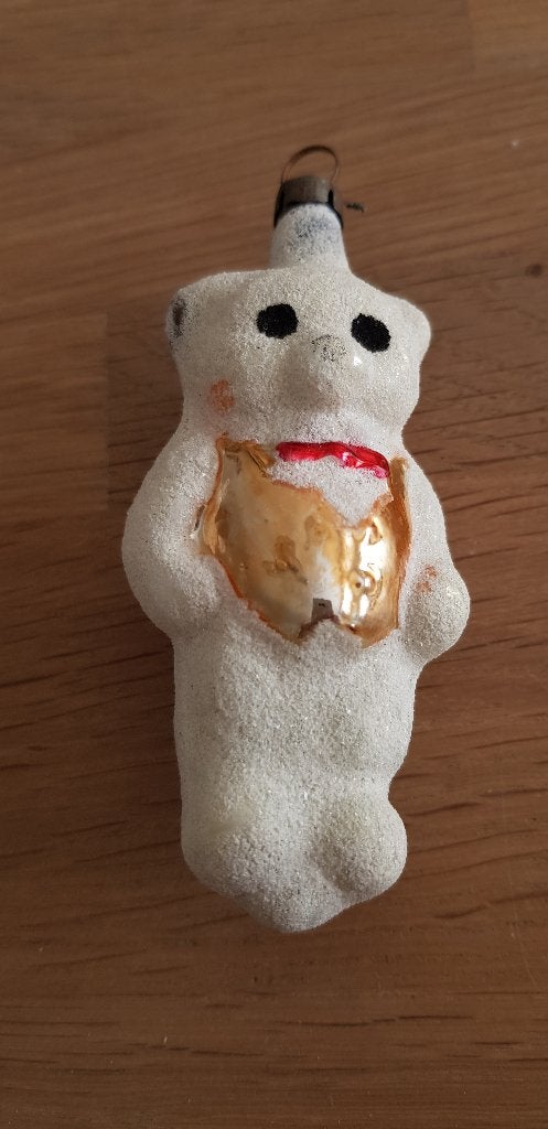 Antieke glazen kerstbal, beer / ijsbeer, Diversen, Ophalen of Verzenden, Gebruikt