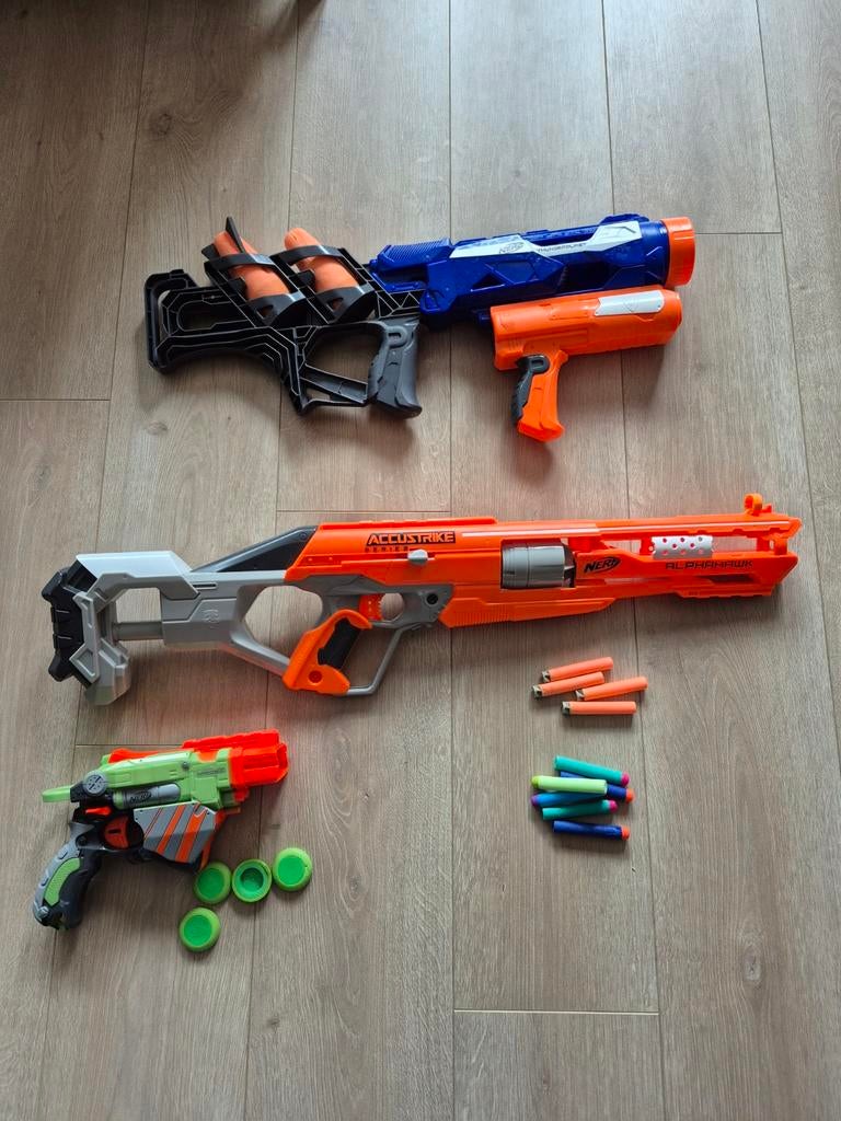 Nerf Blasters Set: AlphaHawk, Thunderblast &  proto, Ophalen of Verzenden, Gebruikt