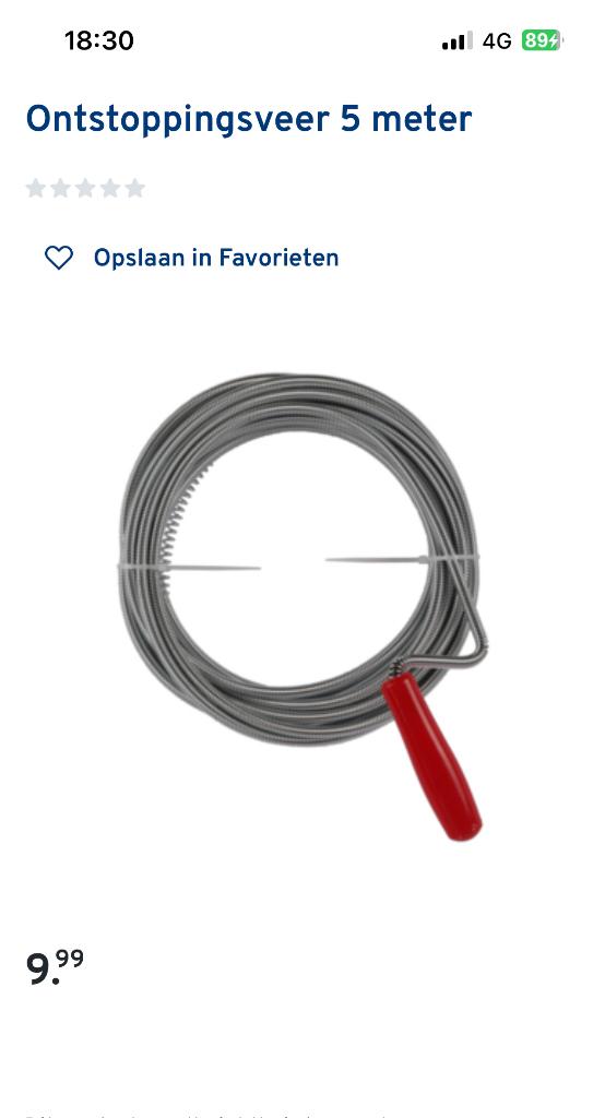 Ontstoppingsveer 5 meter, Doe-het-zelf en Verbouw, Overige materialen, 6 meter of meer, Overige typen, Ophalen of Verzenden