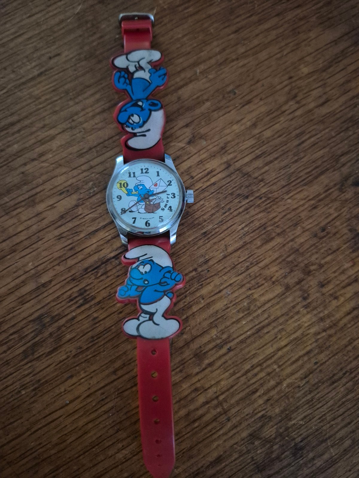 Smurfen horloge - rood bandje vintage, Ophalen of Verzenden, Gebruikt, Verschillende Smurfen, Overige typen