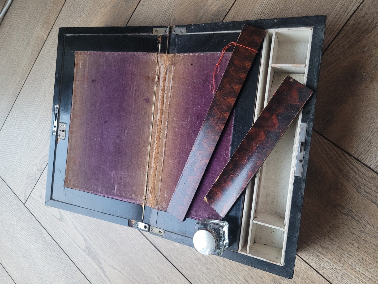 Antieke mahoniehouten schrijfdoos met inlegwerk, Ophalen of Verzenden