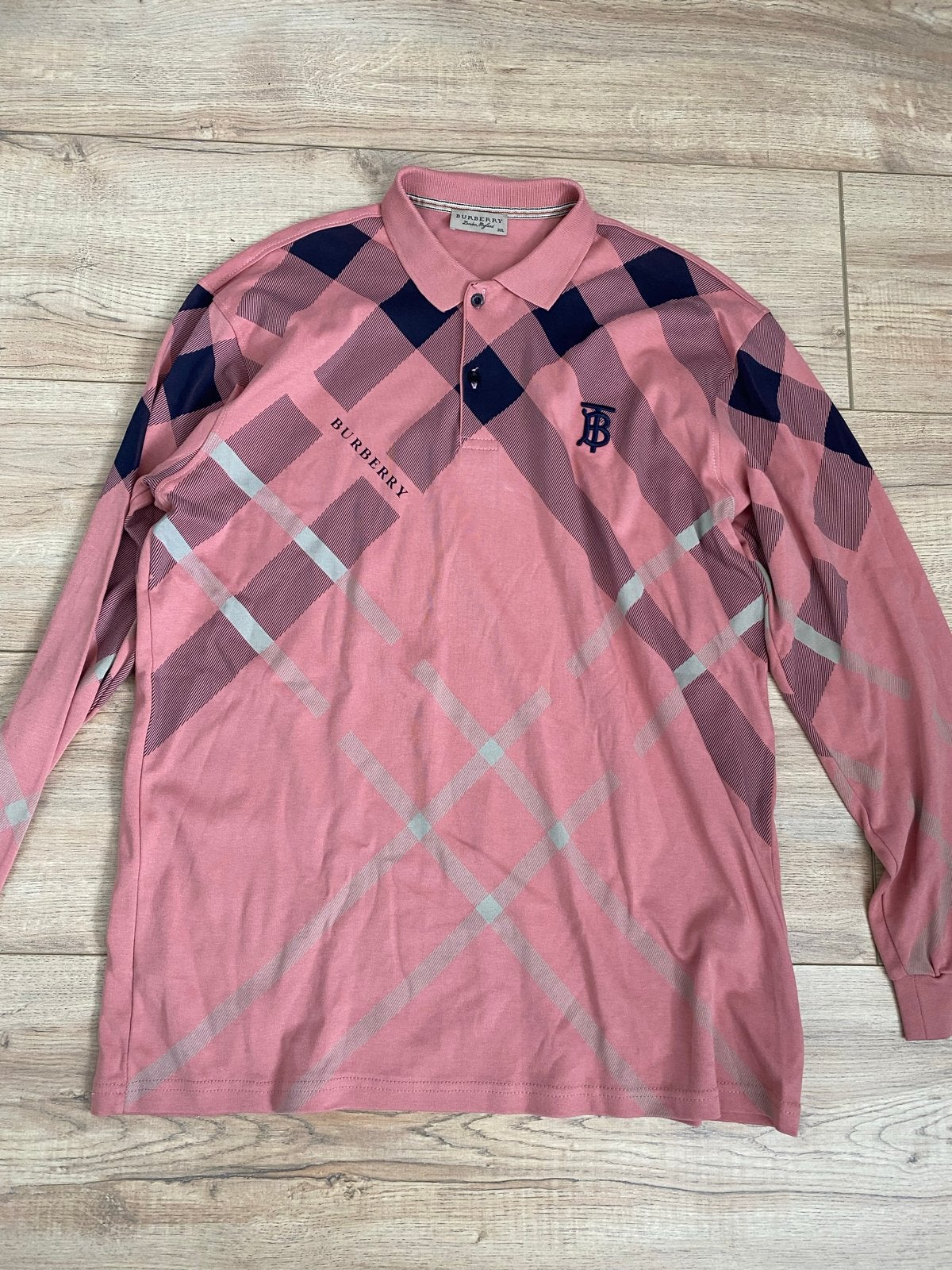 Burberry Polo Shirt Lange Mouwen Geruit Roze 3XL, Verzenden, Zo goed als nieuw, Overige maten, Roze