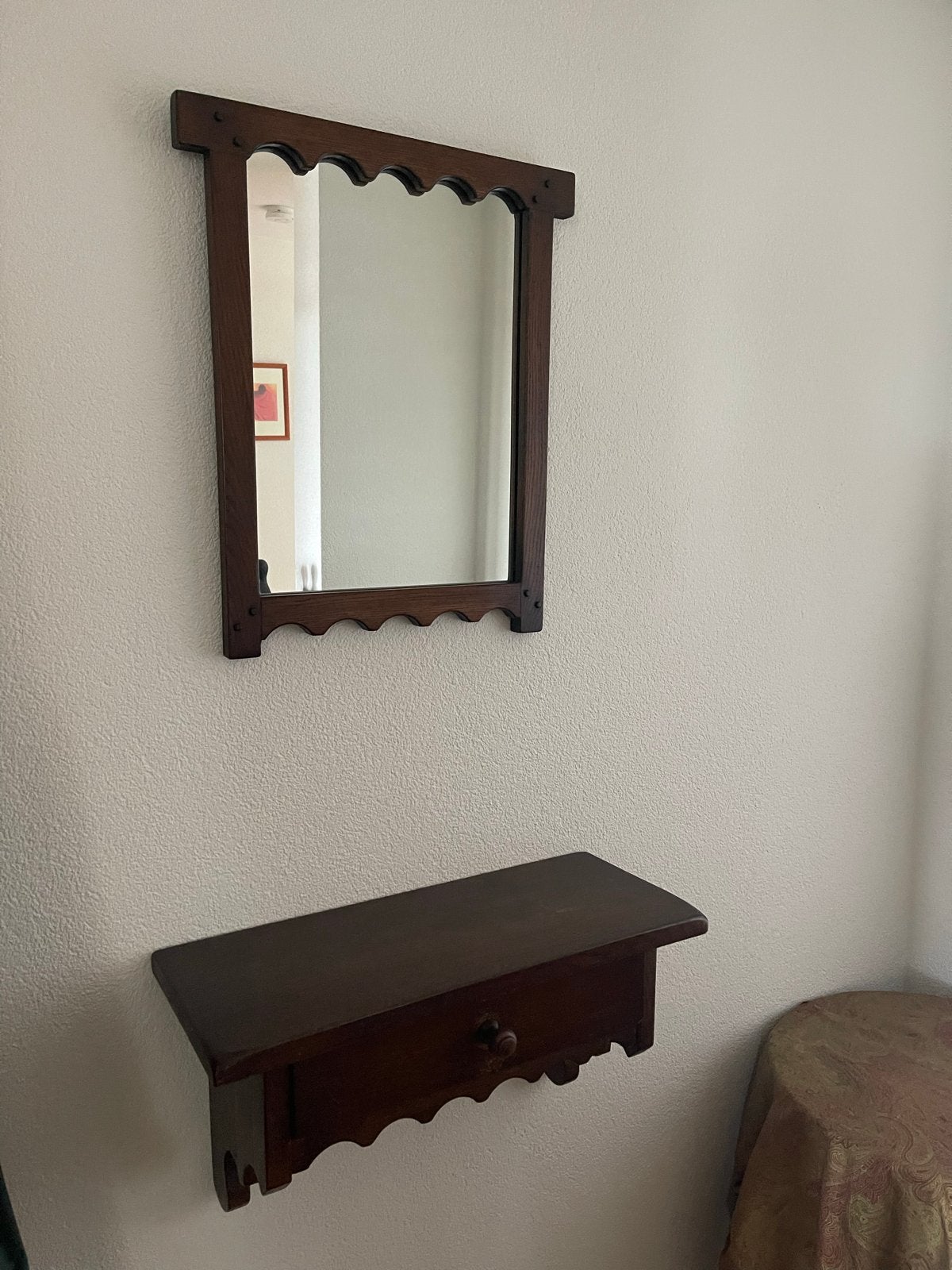 Vintage eiken opbergmeubel met spiegel - 60x30 cm, Antiek en Kunst, Ophalen, Rechthoekig, 50 tot 100 cm, Minder dan 100 cm