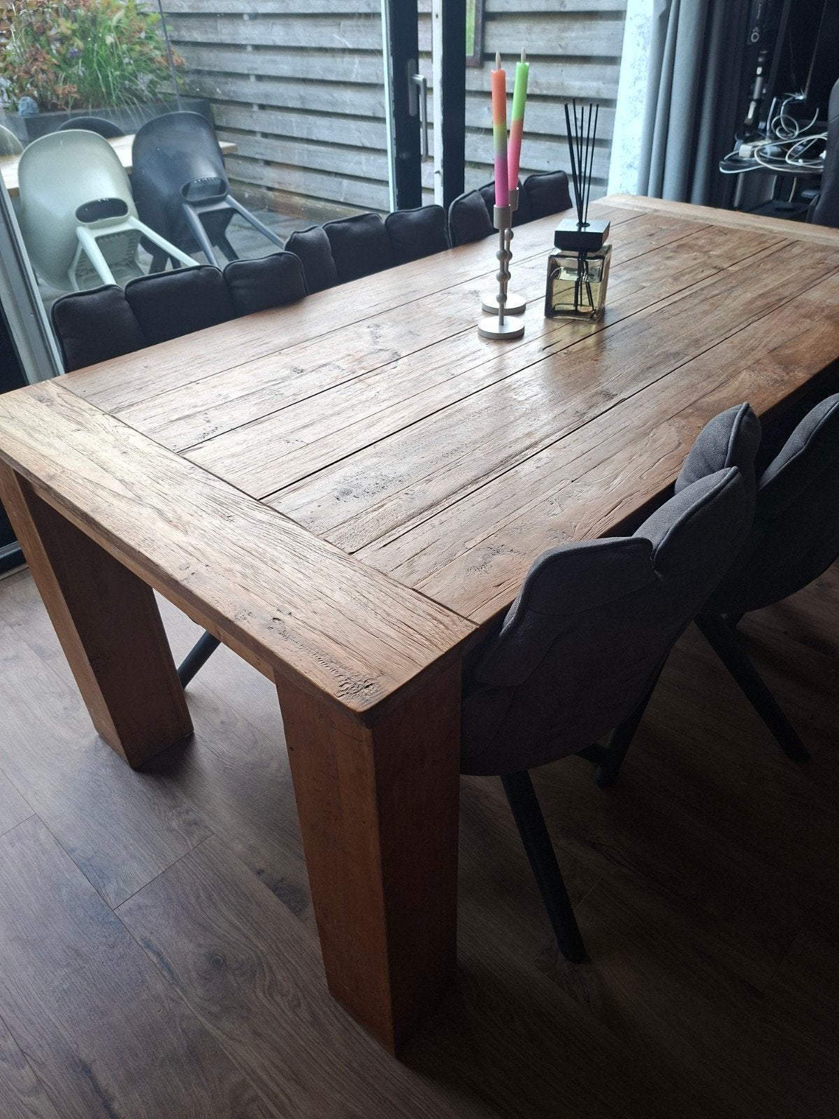 Landelijke eettafel van gerecycled naaldhout - Pronto Wonen, Ophalen, Gebruikt, Landelijke, robuuste stijl, 200 cm of meer