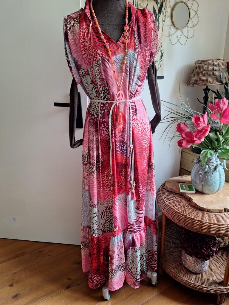 Lange ibiza boho style jurk maat m l xl xxl gold & silver, Ophalen of Verzenden, Gedragen, Roze, Onder de knie