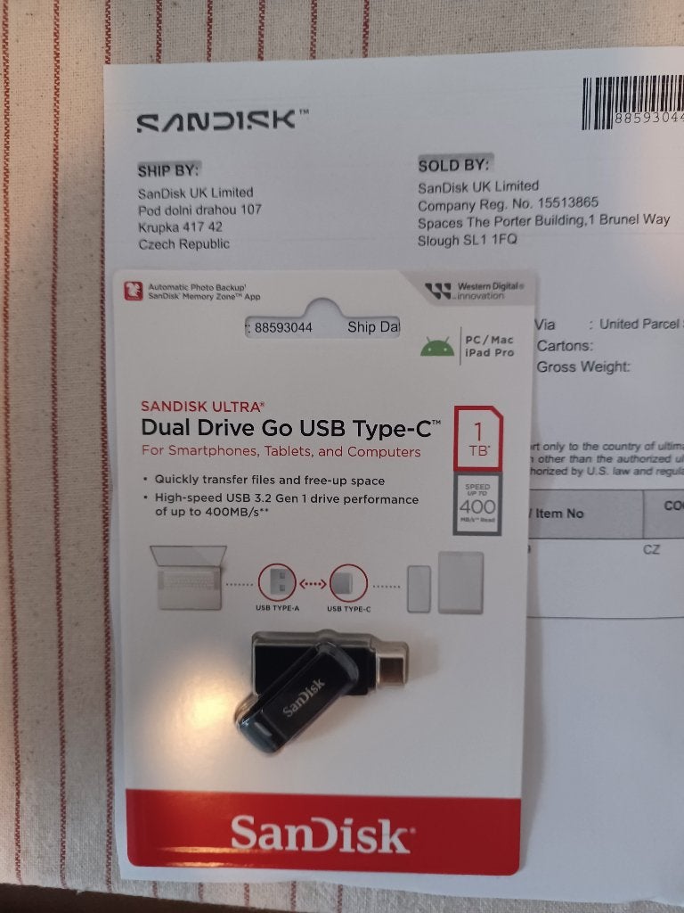 SanDisk Ultra Dual Drive Go USB Flashdrive (1 TB), Computers en Software, USB Sticks, Ophalen of Verzenden, Nieuw, SanDisk, 1 TB