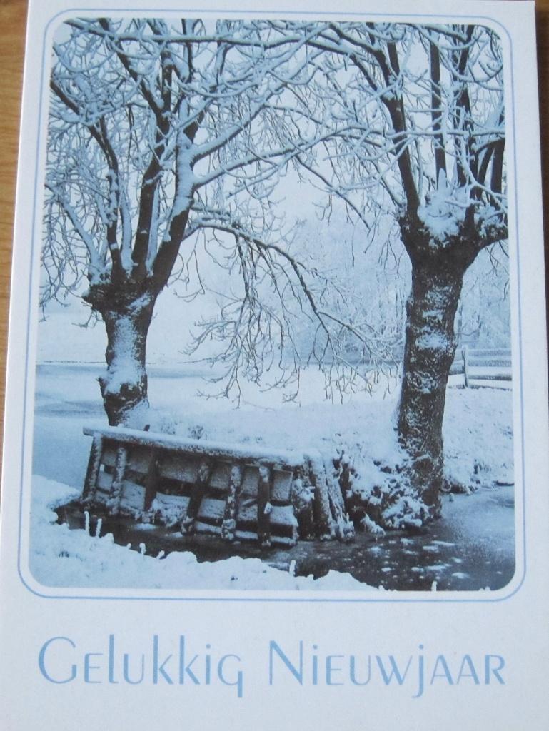 Gelukkig nieuwjaar - bevroren sloot en twee bomen - nieuw, Verzenden, 1980 tot heden, Ongelopen, Seizoenen