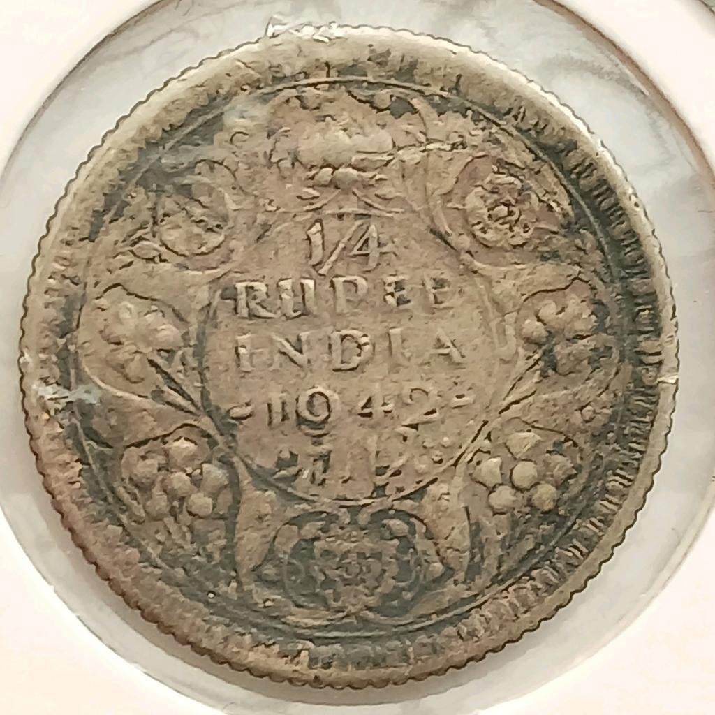 1/4 Rupee 1942 Brits India Oude Vintage Zilver Munt WO2 WW2, Ophalen of Verzenden