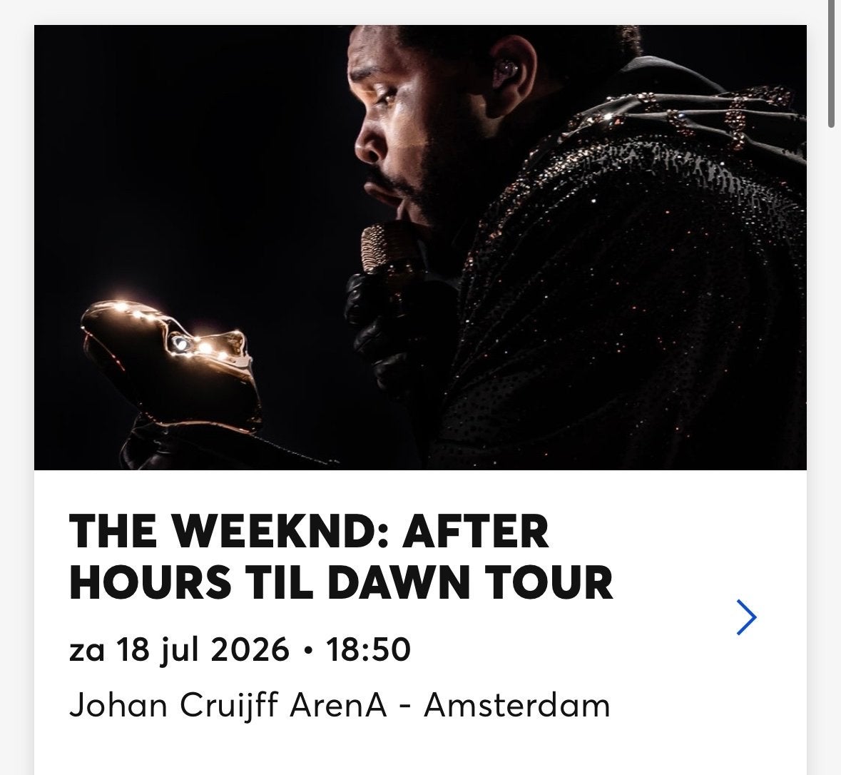 1x ticket (zitplek) The Weeknd Za 18 juli, Eén persoon, Juli