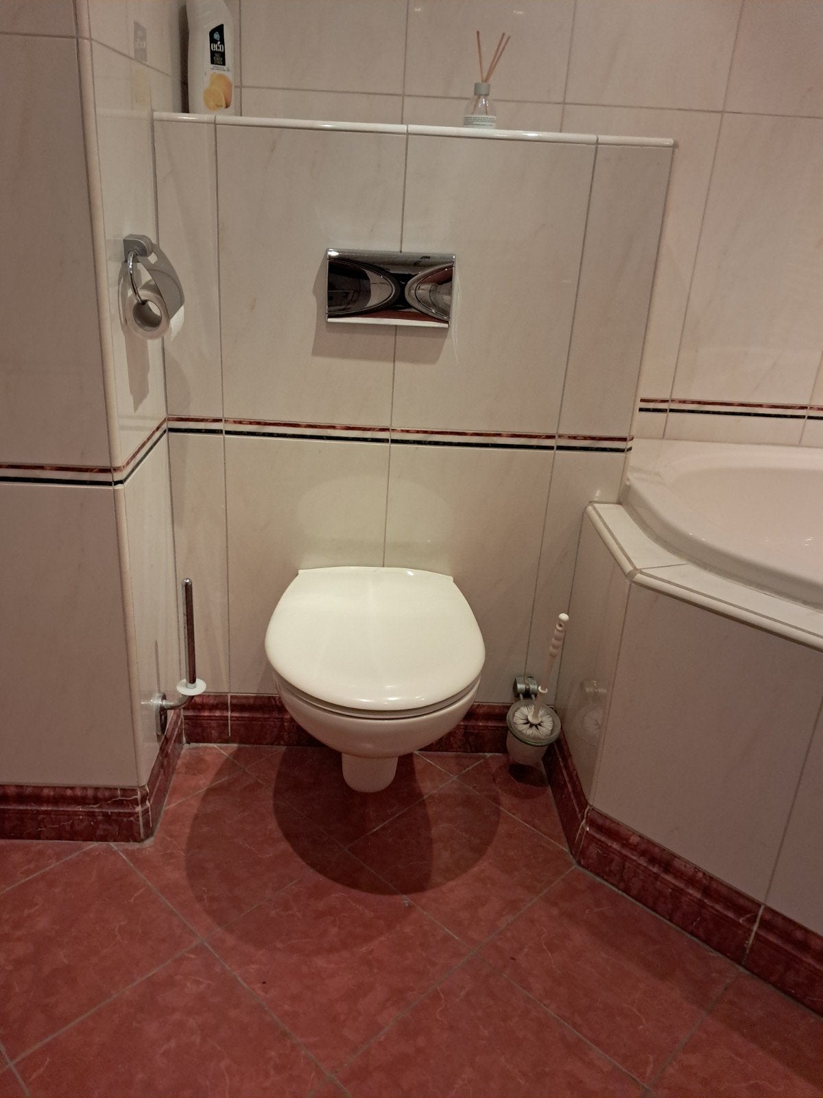 Wandcloset toilet met inbouwreservoir en bedieningspaneel, Ophalen, Gebruikt, Chroom, Toilet