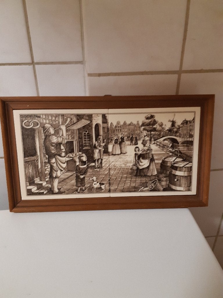 Oud-Hollands tegeltableau in een nette houten lijst., Ophalen of Verzenden