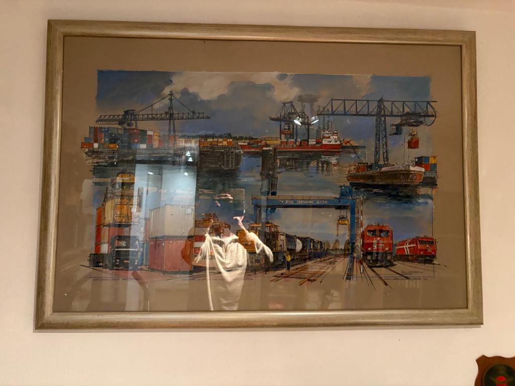 Uniek schilderij Paul Kerrebijn - Waalhaven container oversl, Antiek en Kunst, Kunst | Schilderijen | Klassiek, Ophalen of Verzenden