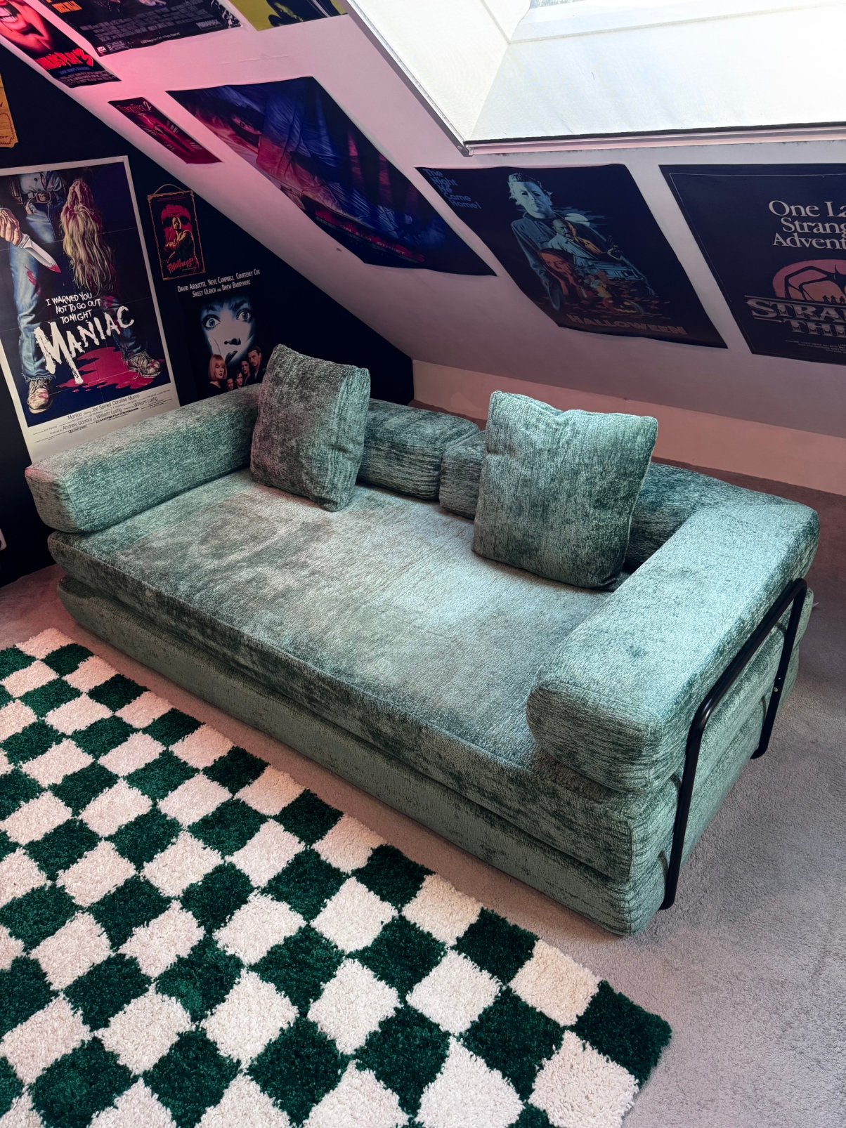 2 zits bank NIEUW groen boneless slaapbank retro vintage, Ophalen of Verzenden, Nieuw, 75 tot 100 cm, Tweepersoons