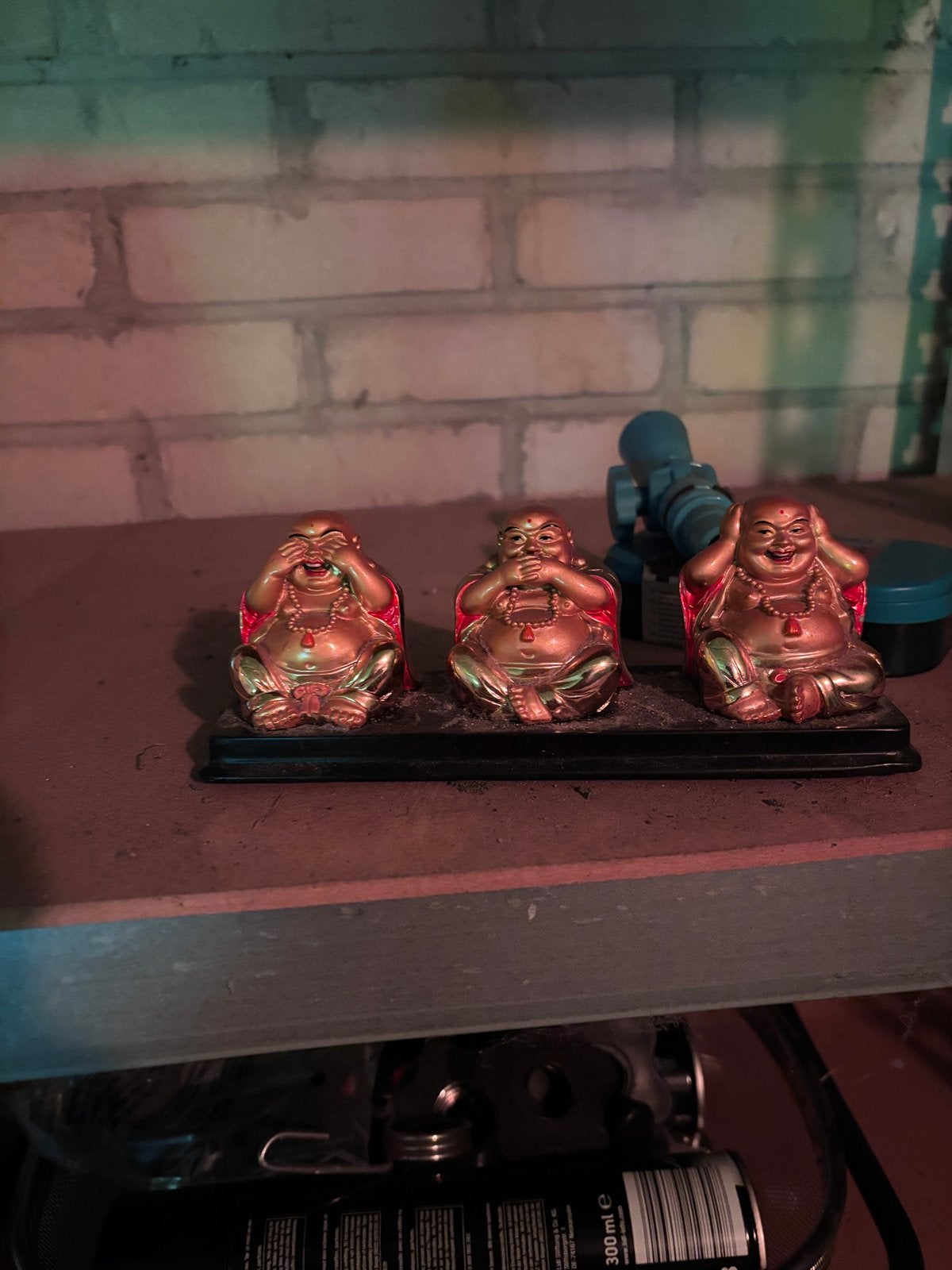 Set van 3 lachende Boeddha's op sokkel, Gebruikt, Met sokkel, Ophalen of Verzenden, Composieten