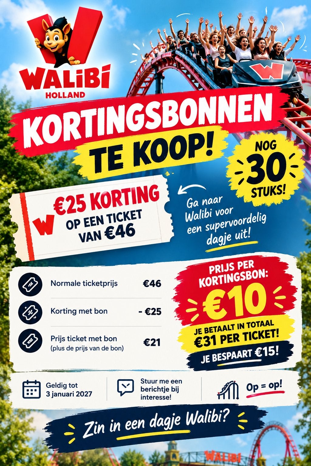 Walibi kortingsbonnen te koop, Drie personen of meer
