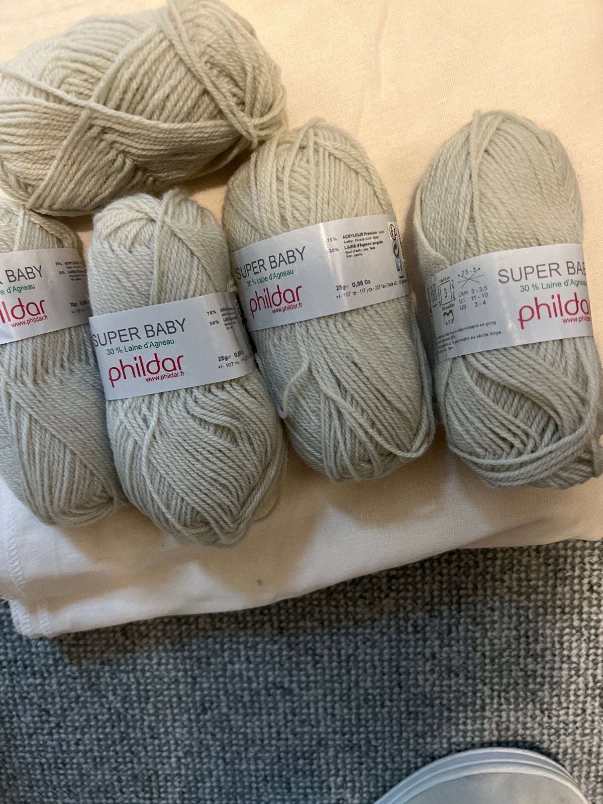 Phildar Super Baby wol - Lichtgrijs (5 bollen), Ophalen of Verzenden, Nieuw, Breien of Haken, Wol of Garen