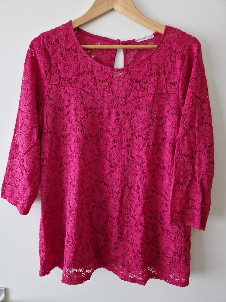 ENCUENTRO CERISE ROZE KANTEN BLOUSE MET 3/4 MOUWEN MAAT XL, Kleding | Dames, Encuentro, Maat 46/48 (XL) of groter, Nieuw, Ophalen of Verzenden