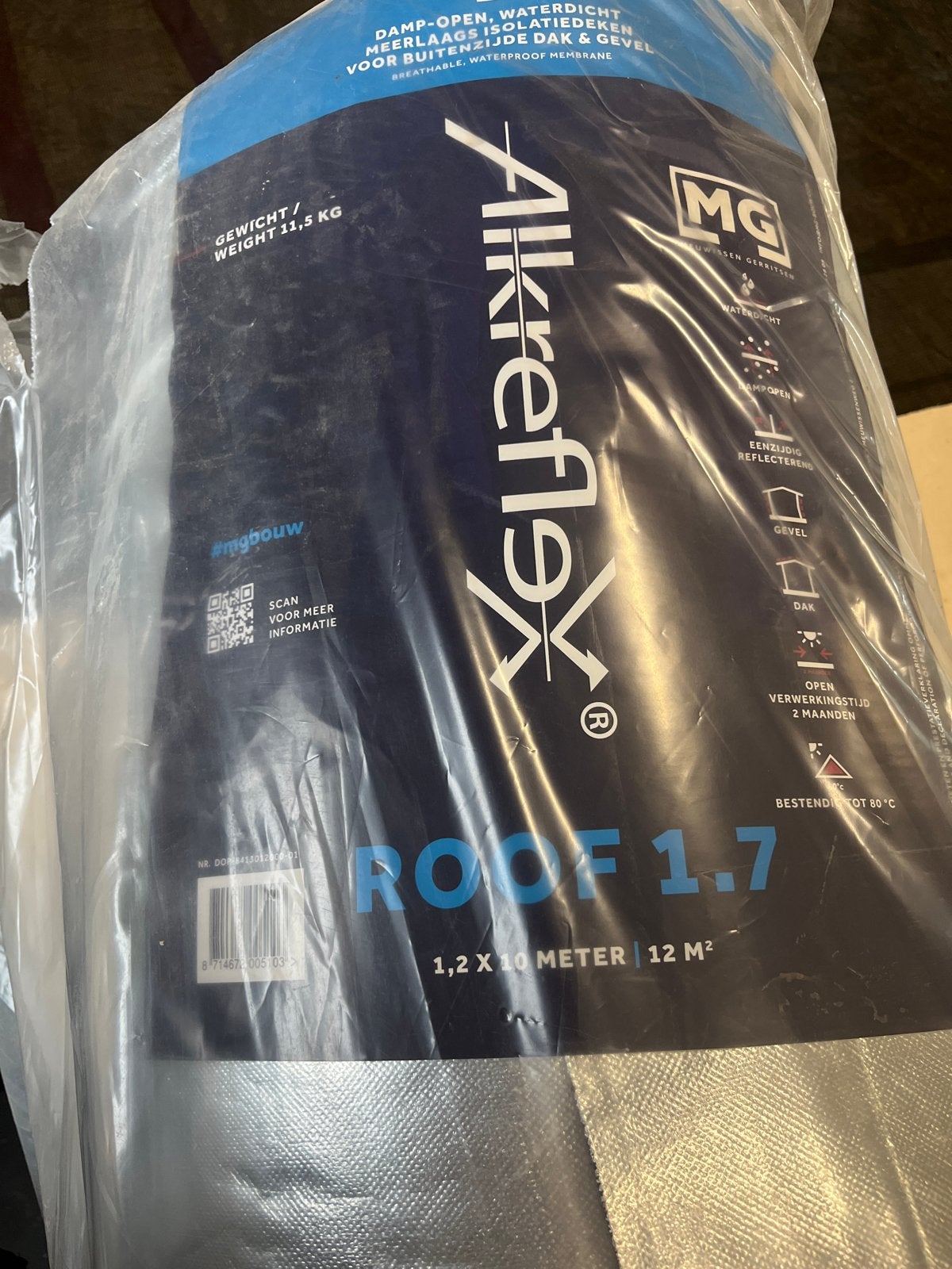 Nieuwe MG Aikreflex Roof 1.7 Damp-open Waterdichte Folie 12m, Doe-het-zelf en Verbouw, Dakpannen en Dakbedekking, Nieuw, Overige typen