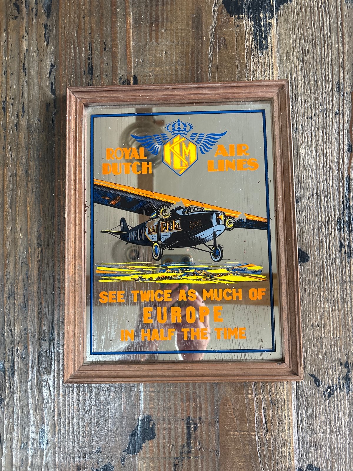 Vintage KLM Royal Dutch Air Lines Spiegel Reclame, Verzamelen, Luchtvaart en Vliegtuigspotten, Ophalen of Verzenden, Gebruikt