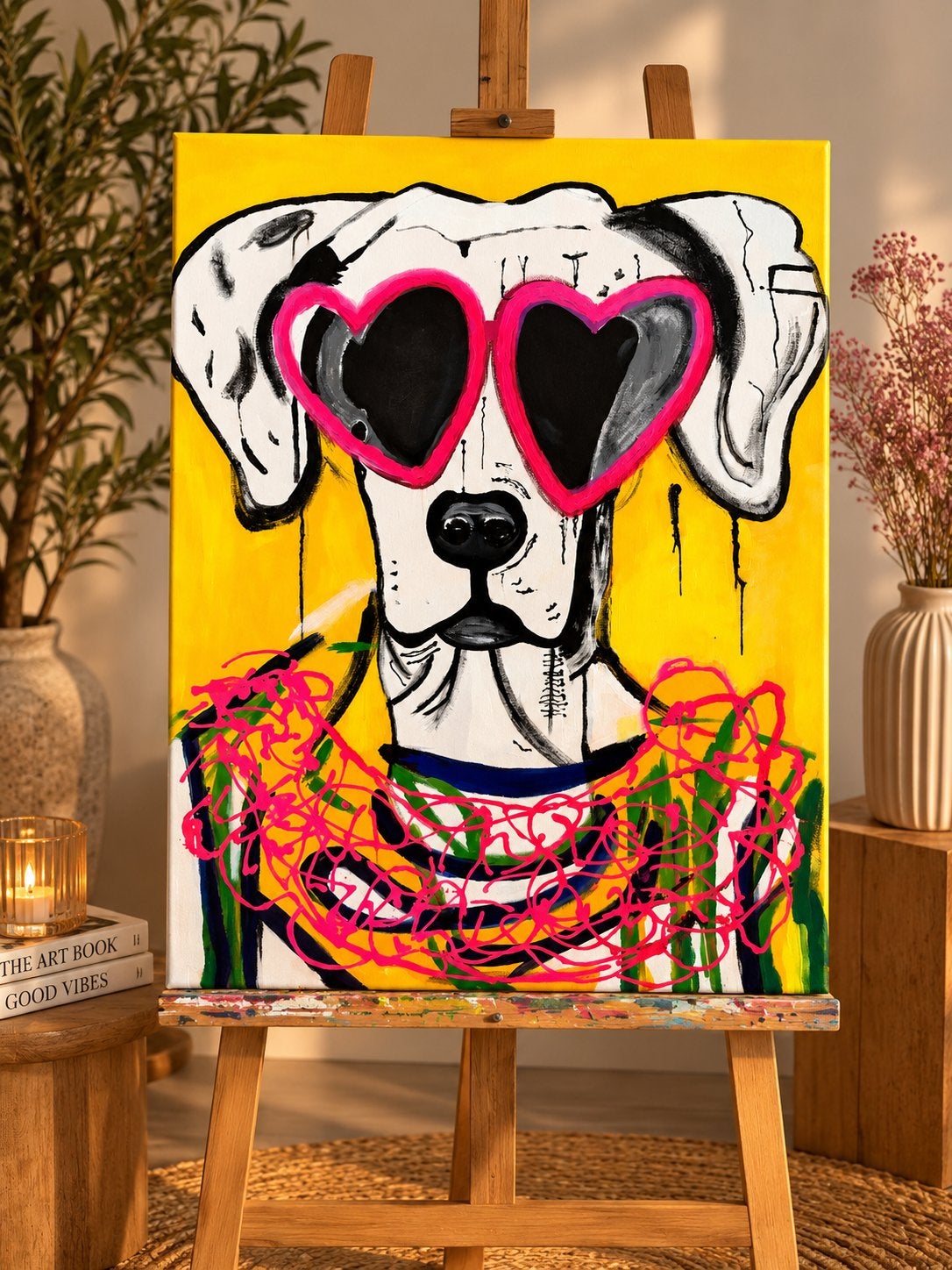 Schilderij 'Coole Hond' - Uniek en Handgeschilderd, Acrylverf, Handgeschilderd, Ophalen of Verzenden, Dieren