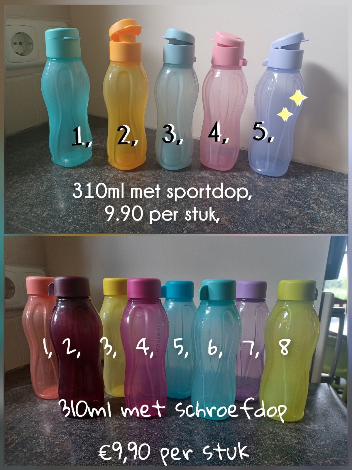 Tupperware ecofles 310ml, nieuw,
   2 voor €18,-, Nieuw, Ophalen of Verzenden, Drinkfles, Met deksel