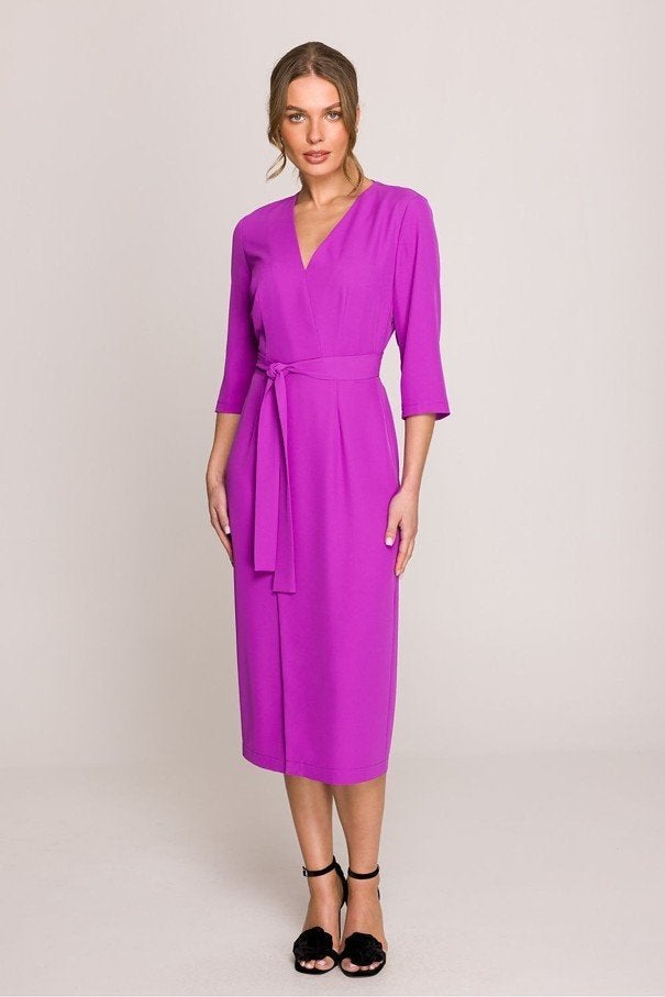 Nieuw: violet / paarse midi-jurk, maat M met ceintuur, Maat 38/40 (M), Stylove, Paars, Nieuw