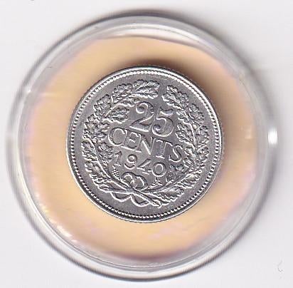 25 Cent 1940 Zeer Fraai Plus, Postzegels en Munten, Munten | Nederland, Verzenden, Zilver, 25 cent, Koningin Wilhelmina