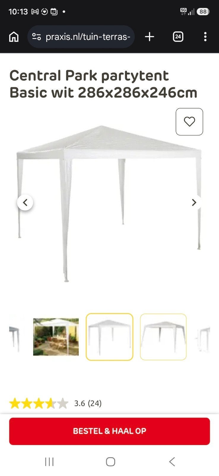 partytent wit 3x3 meter van Praxis Central Park, Ophalen, Gebruikt, Partytent, Minder dan 4 meter