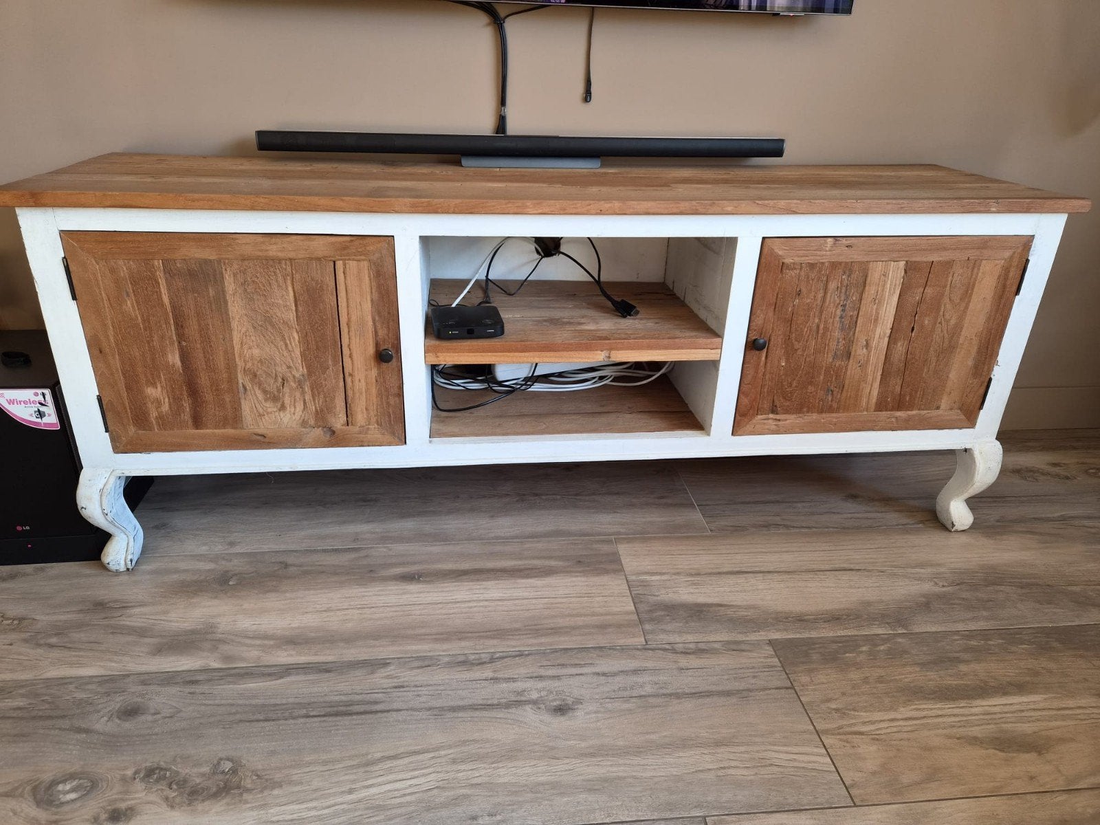 teak houten tv meubel, Ophalen, Gebruikt, 150 tot 200 cm, Teakhout