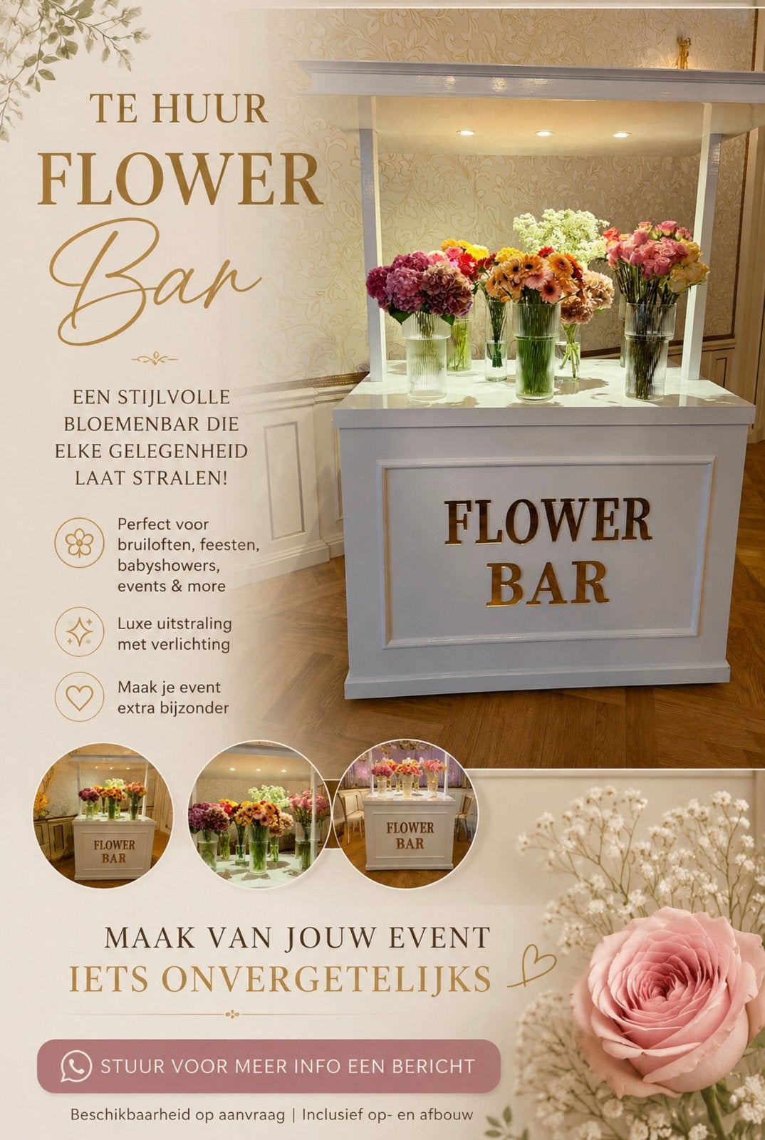 FLOWER BAR TE HUUR, Ophalen, Zo goed als nieuw, Geboorte of Huwelijk