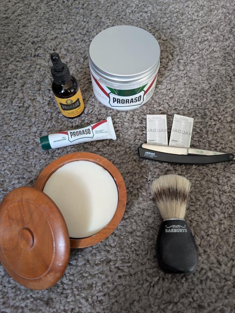 Complete Barbierset: Jaguar, Barburys, Proraso, Ophalen of Verzenden, Zo goed als nieuw