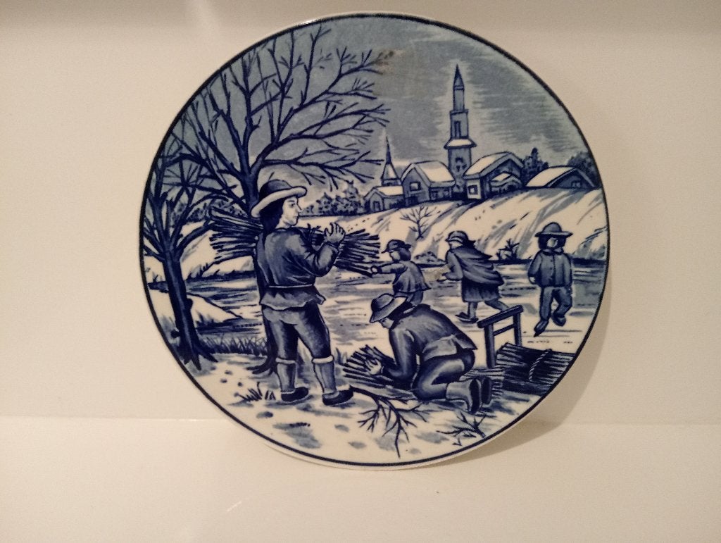 4 Delfts blauwe wandbordjes 18cm doorsnee, Ophalen