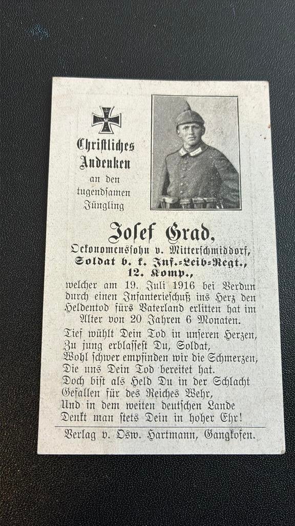 Wo1 ww1 bidprent te ruil/koop Leib Regiment Verdun juli 1916, Verzamelen, Militaria | Algemeen, Verzenden, Landmacht, Duitsland