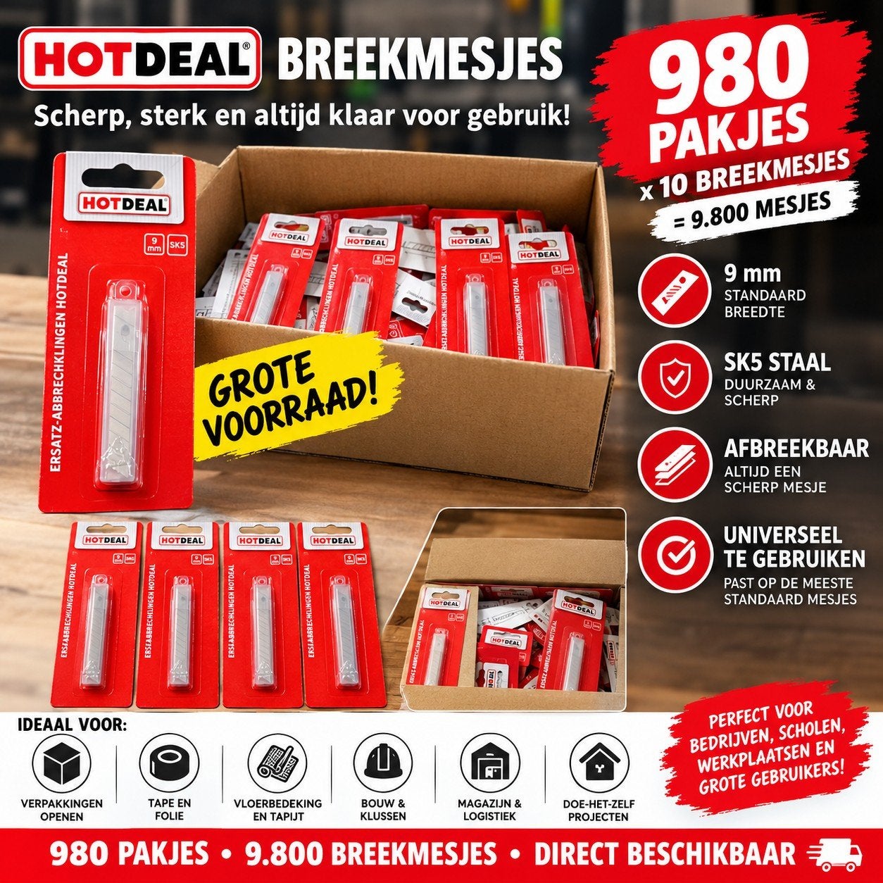 9.800 breekmesjes (980 pakjes) – complete partij of kleinere, Ophalen, Nieuw